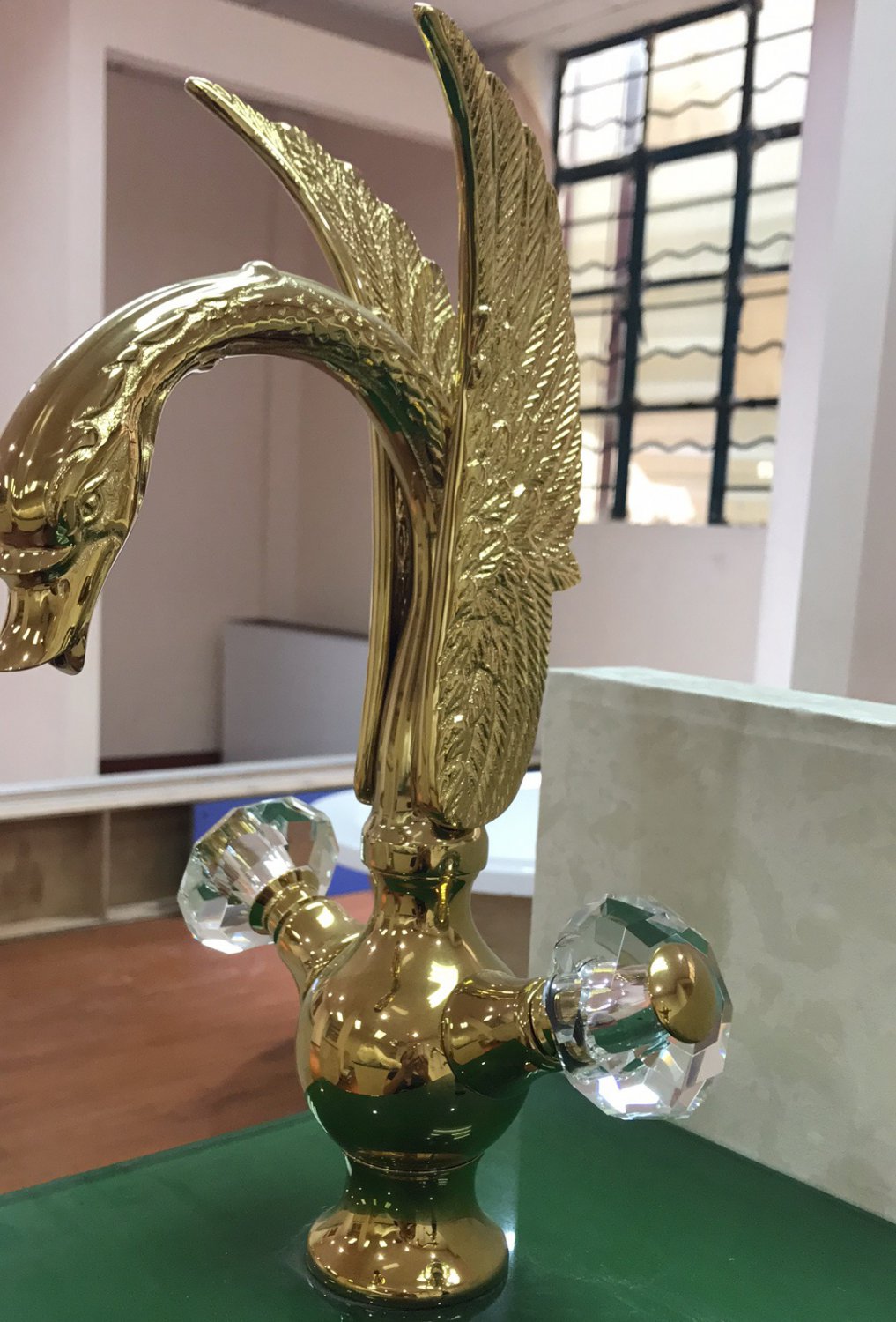 GOLD PVD single hole clear Crystal handles bathroom basin swan faucet mixer tap