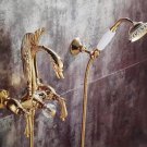 Gold wall mounted swan Handle Bath Tub shower Filler Faucet with Hand shower