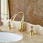 Gold PVD Widespread 3pcs Bathroom Sink Faucet Crystal Knobs Basin Mixer Tap