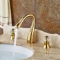 Gold PVD Widespread 3pcs Bathroom Sink Faucet Crystal Knobs Basin Mixer Tap