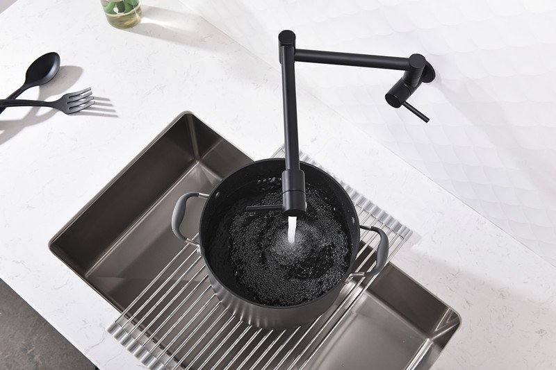 BLACK Pot Filler Tap Wall Mounted Foldable Kitchen Faucet Single Cold