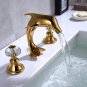 Gold Pvd 8 inch widespread lavatory sink faucet dolphin faucet Crystal handles