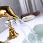 Gold Pvd 8 inch widespread lavatory sink faucet dolphin faucet Crystal handles