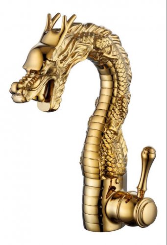 Deck Mounted Single Handle Gold Finish Dragon Bathroom Sink Faucet Basin Water Mixer Tap