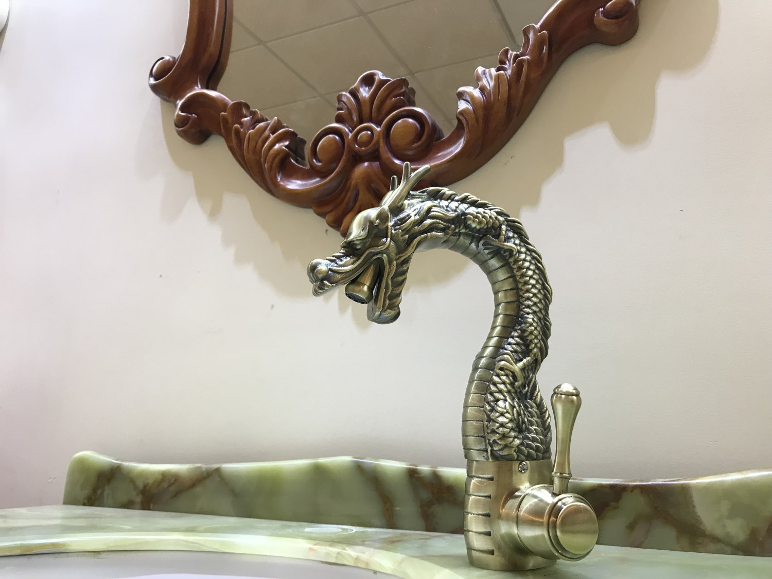 Deck Mounted Single Handle antique brass Dragon Bathroom Sink Faucet