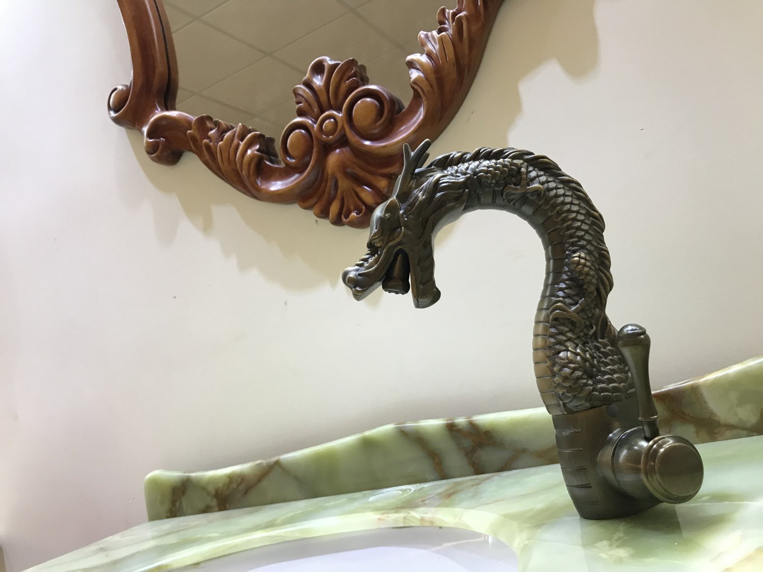 Deck Mounted Single Handle antique bronze Dragon Bathroom Sink Faucet