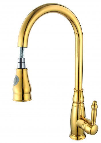 GOLD PVD  pull out kitchen spray faucet mixer tap Single hole deck mounted Pull-down Kitchen Faucet