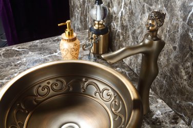 MODERN COPPER ROUND UNDERMOUNT HAMMERED BATHROOM SINK BASIN ANTIQUE COLOUR