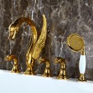 PVD Gold finish 5pcs Widespread swan bathtub and shower faucet Luxury tub mixer tap