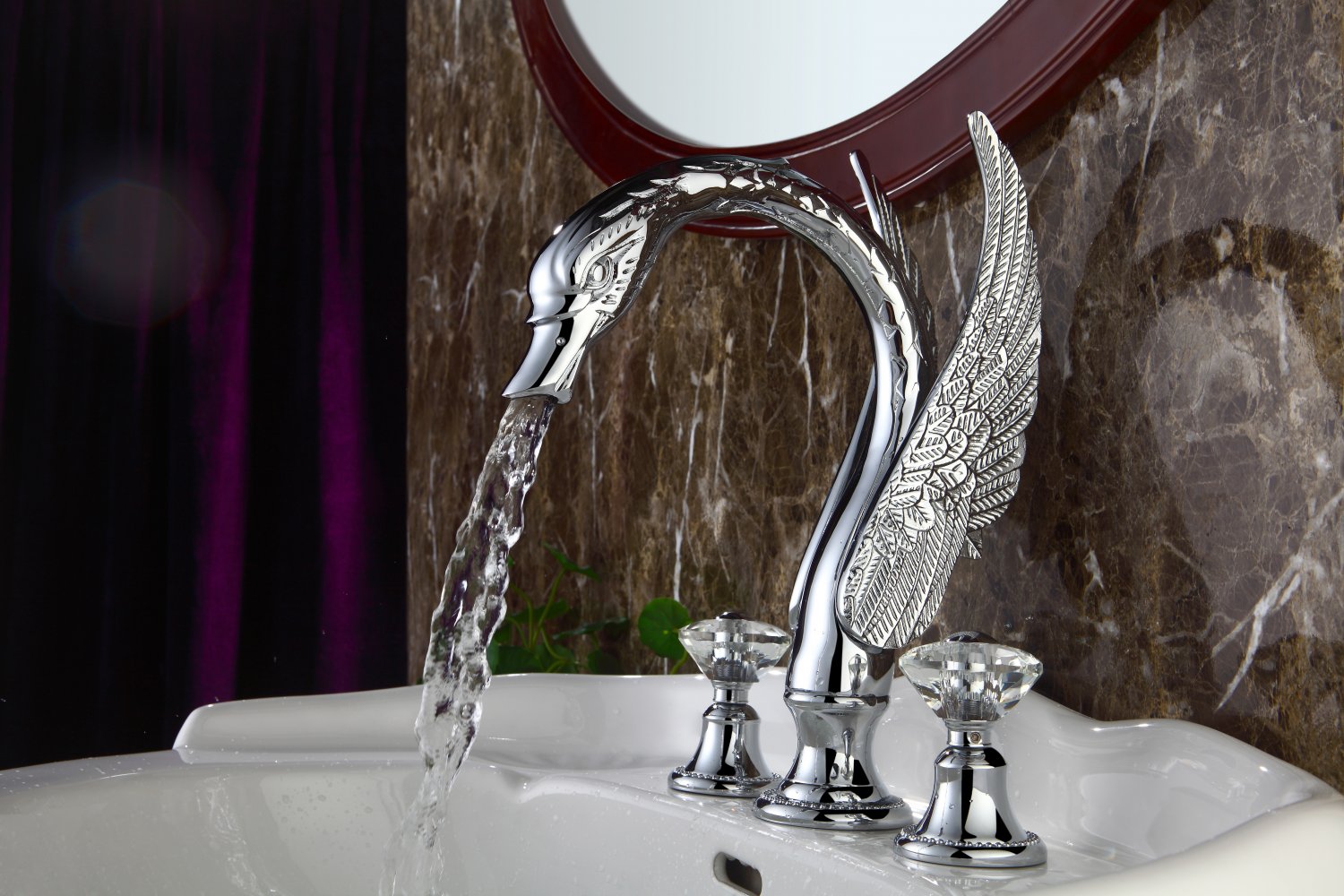 3 PIECE ROMAN Luxury TUB CRYSTAL HANDLES SWAN CHROME bathtub FAUCET