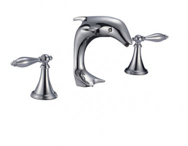 CHROME 3 Holes 8" WIDESPREAD LAVATORY BATHROOM SINK dolphin FAUCET  deck mounted unique TAP