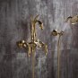 Gold wall mounted Luxury swan Bath Tub shower Filler Faucet with Handshower swan handles