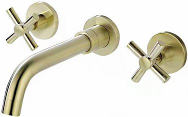 Brushed Gold Wall Mounted Bathroom Basin Sink Faucet mixer tap NEW cross handles