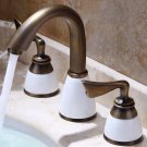 Antique and white 3 Pcs widespread bathroom Lav Sink faucet deck mounted Classic
