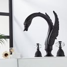 Black color Swan 3 Holes 8" widespread lavatory basin sink faucet crystal knobs