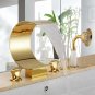 Waterfall Tub shower Deck Mount 5 Pcs widespread ti pvd gold Bath Mixer Square