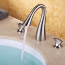 Double Handles 3 pcs Widespread Bathroom Lavatory Sink Faucet Brushed Nickel