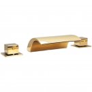 Gold PVD 3 pcs widespread Waterfall Bathroom Bath Roman Tub Faucet square handle