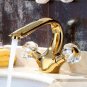 Gold Pvd single hole bathroom sink faucet crystal double handles luxury tap