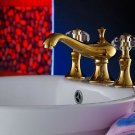Widespread bathroom Lavatory Sink faucet crystal mixer tap 3 pieces gold PVD NEW