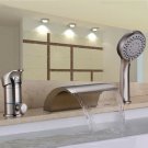 Brushed Nickel widespread Waterfall Bathroom Bath Roman Tub Filler Shower Faucet Brushed Nickel widespread Waterfall Bathroom Bath Roman Tub Filler Shower Faucet