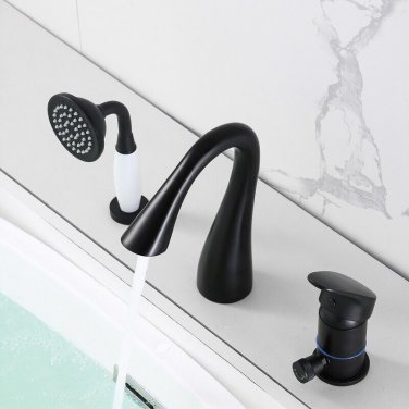 Black 3 Holes widespread Bathroom Bath Roman Tub Filler Faucet shower New