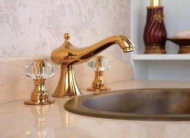 New design gold clour 8 inch widespread lavatory sink faucet with crystal handles