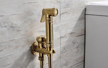 Gold brass Hand held bidet shattaf kit sprayer douche set with hose Bracket NEW
