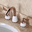 Rose Gold widespread bathroom Lav Sink faucet Lever handles basin mixer tap New