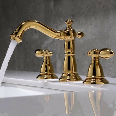 Gold Color 8" widespread bathroom Lavatory Sink faucet Classic deck mounted