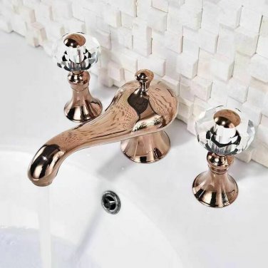 Rose Gold 8" widespread deck mounted bathroom Lavatory Crystal Sink faucet