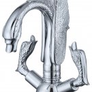 Chrome single hole Double swan handles bathroom basin swan spout faucet tap Chrome single hole Double swan handles bathroom basin swan spout faucet tap