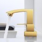 Gold Square Sink mixer tap Bathroom Vanity Sink 4" Center Hole Lavatory Faucet