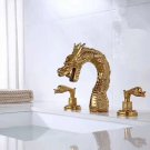 Luxury Gold widespread 8" bathroom dragon swan lav basin sink Faucet TAP New