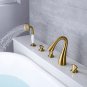 Brushed Gold 5 Holes widespread Bathroom BathTub Filler Faucet shower New SWAN