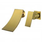 Gold Waterfall Wall-mounted Bathroom Vessel Sink Square Faucet Single Handle