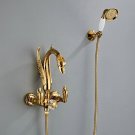 Gold wall mounted swan Handles Bath Tub shower Filler Faucet Crystal diverter