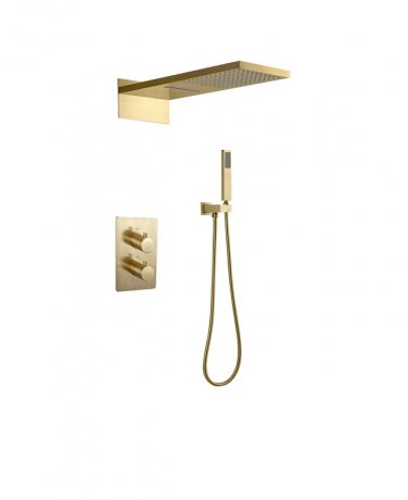 Brushed gold Bathroom Rainfall shower faucet set 3 Functions Wall mounted Thermostatic Shower set