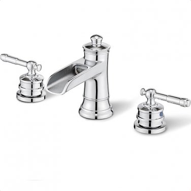 3 Pieces Widespread Basin Lav sink Faucet Waterfall Mixer Tap lever handles chrome