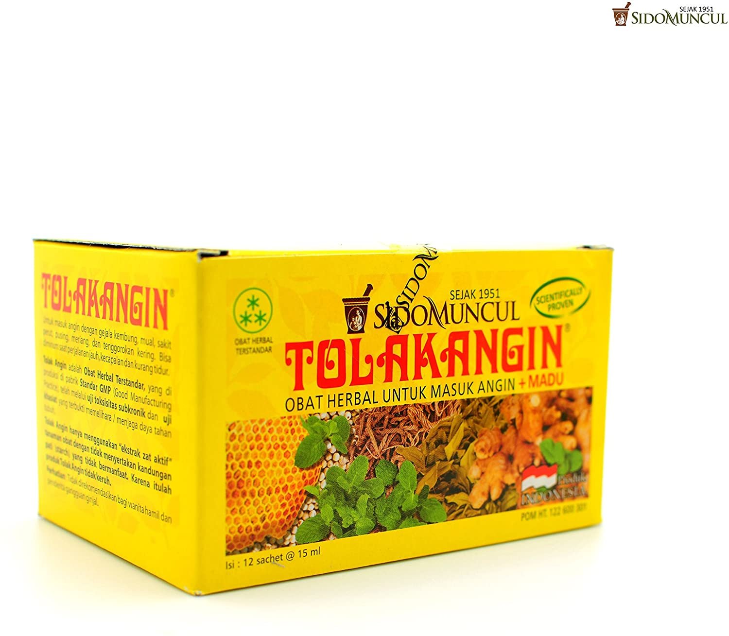 Sido Muncul Tolak Angin Herbal with Honey 12-ct, 180 Ml/ 6 fl oz (Pack of 6)