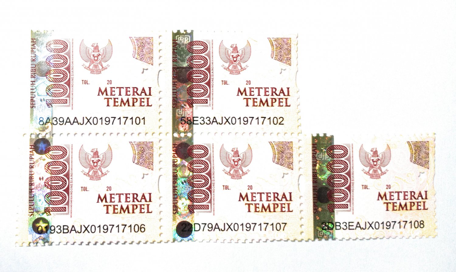 Stamp Duty Materai Tempel Indonesia 10000 (Sepuluh Ribu Rupiah) - 5 pcs
