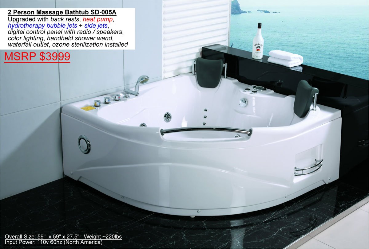 Deluxe 2 Person Jetted Whirlpool Massage Hydrotherapy Bathtub Tub Indoor