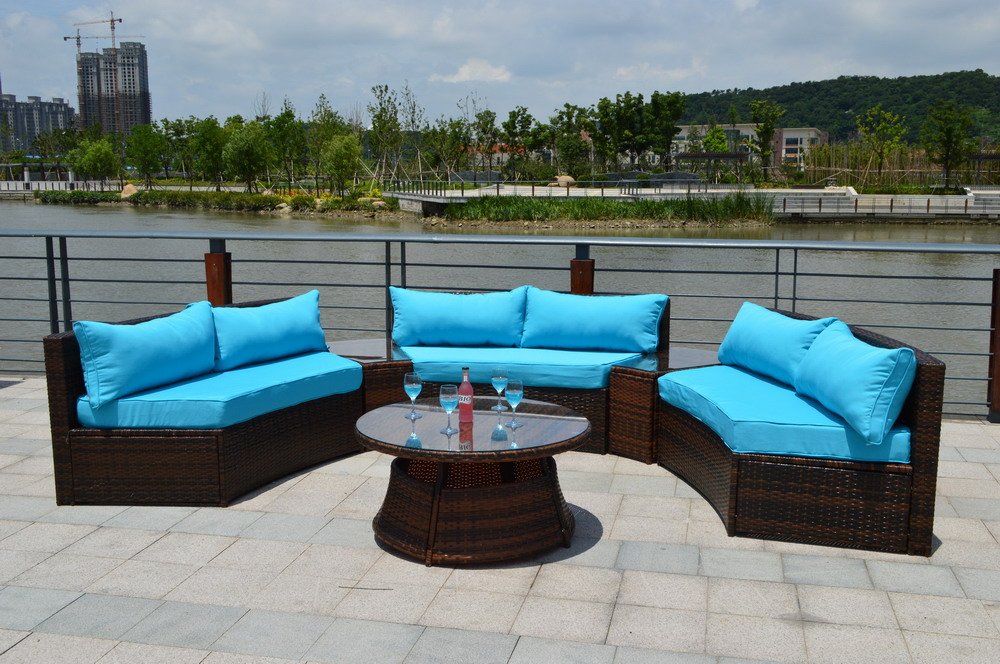 Curved 6 Seat Outdoor Wicker Pe Rattan Sofa Lounger Patio Furniture Curved 6 Seat Outdoor Wicker Pe Rattan Sofa Lounger Patio Furniture Set Table