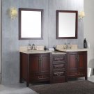 Double 72" Marble Bathroom Sink Vanity Solid Wood Cabinet Lavatory Furniture