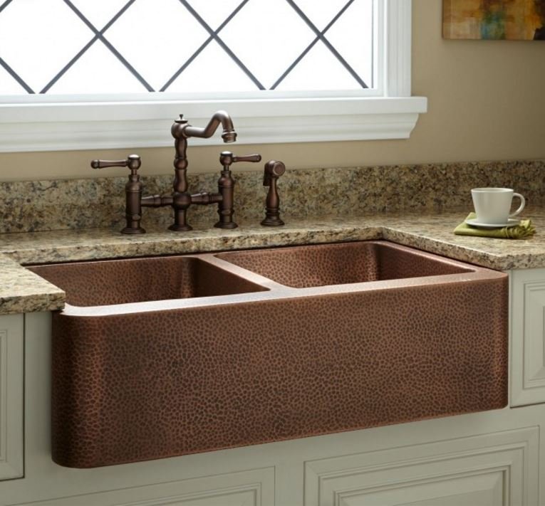 33 Double Bowl Hammered Copper Farmhouse Kitchen Sink