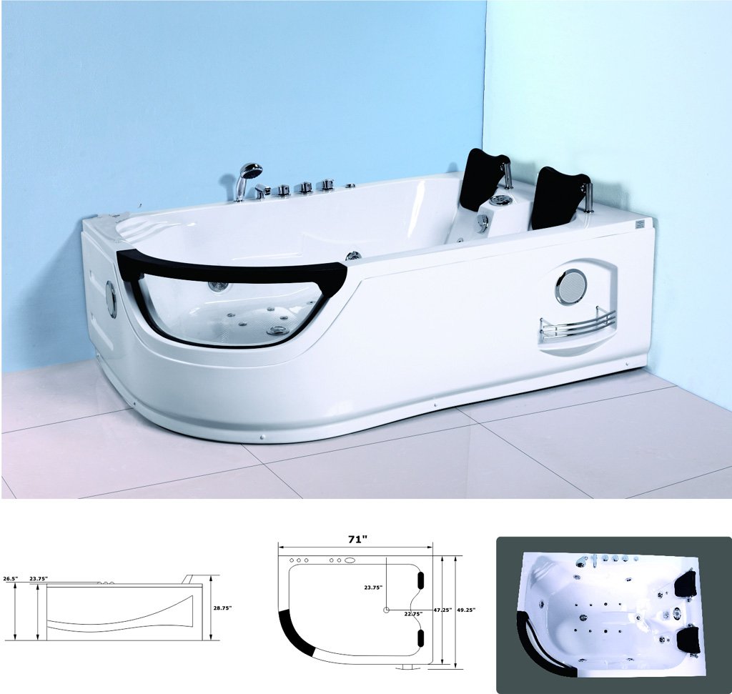 Black 2 Two Person Jetted Hydrotherapy Massage Whirlpool Bathtub Bath Tub SPA HEAT