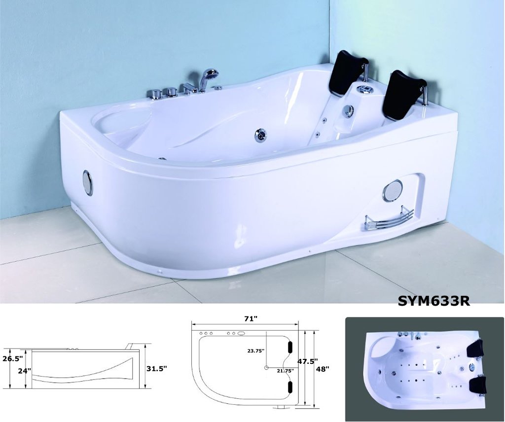 Black Indoor Computerized 2 Person Hydrotherapy Whirlpool Jetted Massage Bathtub Spa