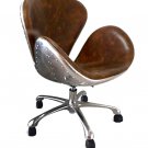 High End Designer Full Leather Aviation Swan Office Chair Aluminum Back w/ Rivets Flying Furniture