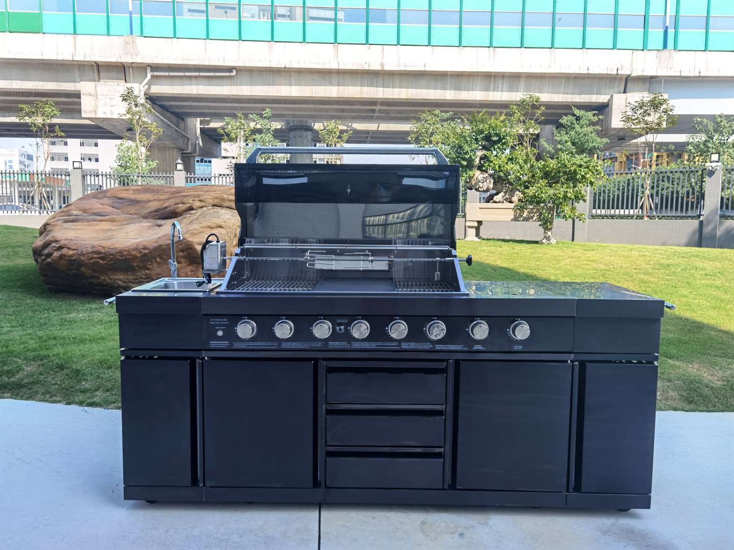 Outdoor 8 Burner Black Stainless Steel Gas Bbq Grill Island W Sink Side Burner 5803