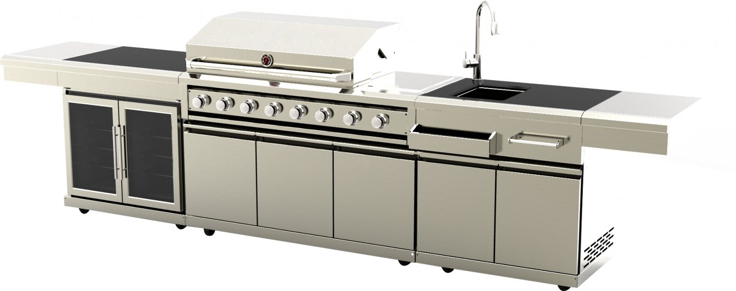 Stainless Steel Outdoor BBQ Kitchen Island Grill w/ Sink + Double Wine